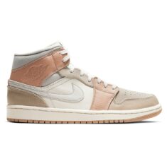 Зимние Nike Air Jordan 1 Mid Milan с мехом бело-серые с бежевым кожа-нубук женские (35-40)